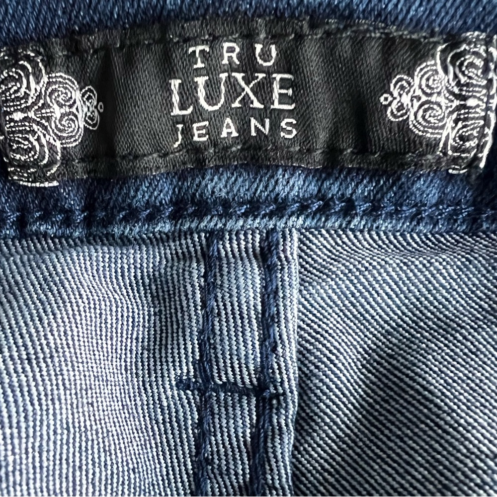 TRU Luxe Paisley Print Jeans Size 14 • Stretch Straight Leg • Dark Wash - Picture 2 of 11